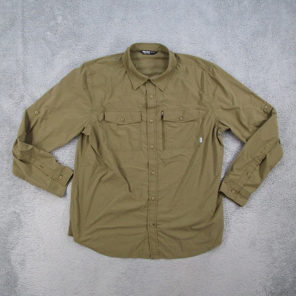 Outdoor Research Mens Way Station LS Shirt XXL Brown Hiking Stretch Pockets
